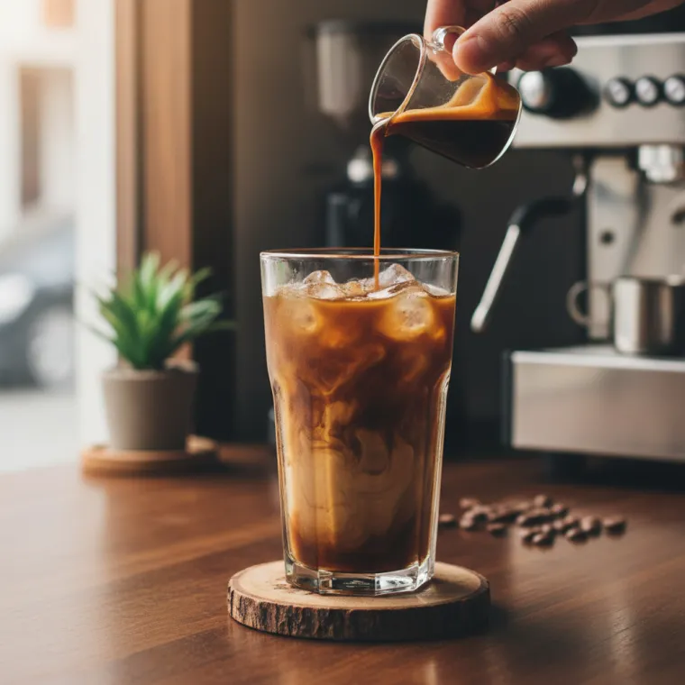 Iced coffee being poured at a cafe